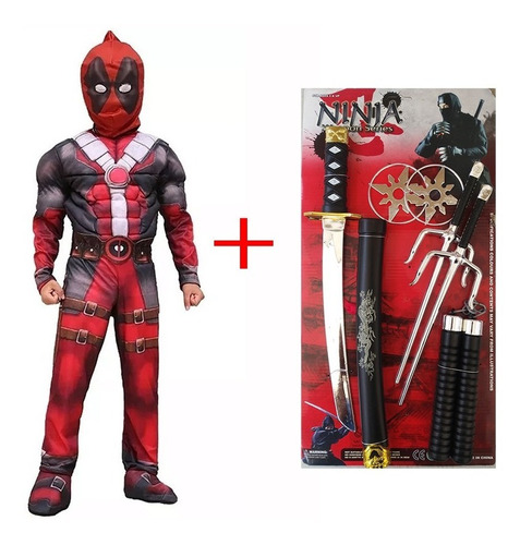 Disfraz Deadpool Deluxe Musculos Y Espada Ninja Envio Gratis