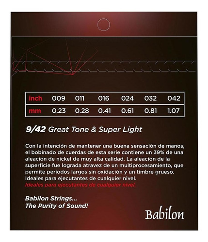 Set De Cuerdas Para Guitarra Eléctrica Peg30/009 Babilon