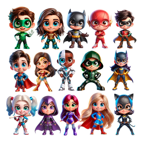 15 Imágenes Png De Super Héroes De Dc, Tipo Chibi, Sin Fondo