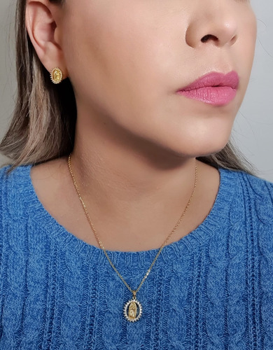 Collar Y Pulsera Religiosa Virgen De Guadalupe 22k Calidad P