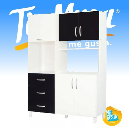 Mueble Kit De Cocina 5 Puertas 3 Cajones Blanco Negro