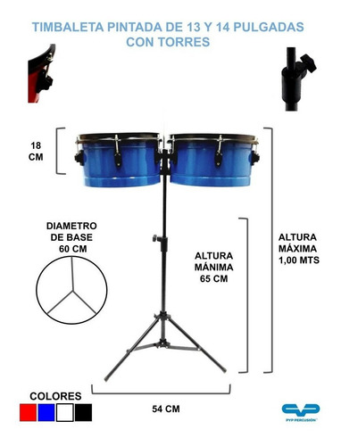 Timbaleta Pintada Pyp + Pie Platillo Platillo Y Palillo (f) Color Azul