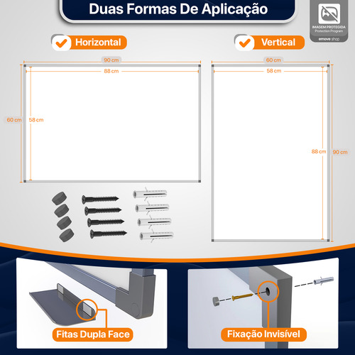 Lousa Quadro Branco Magnético 90x60 Soft Alumínio Stalo