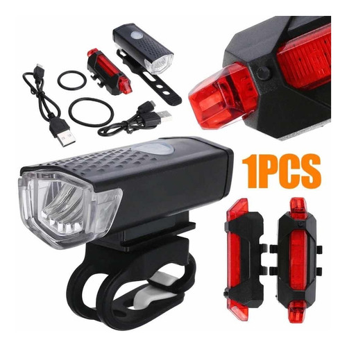 Combo Luces Recargables Bicicleta Delantera Y Trasera 300lm