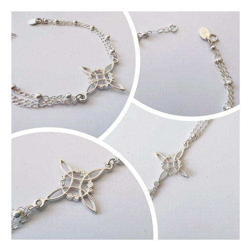 Pulsera Plata 925 Dije Nudo De Bruja Cadenas Amuleto Agálea Largo 16