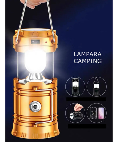 Lámpara Para Acampar Recargable Energía Solar De Emergencia