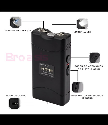 Chicharra Electrica Recargabl3 Con Linterna Defensa Personal Negro