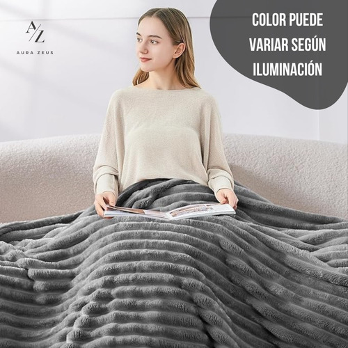 Frazada Manta Piecera 130 X 150 Cm Termica Sherpa Polar Az Rayas Gris Oscuro