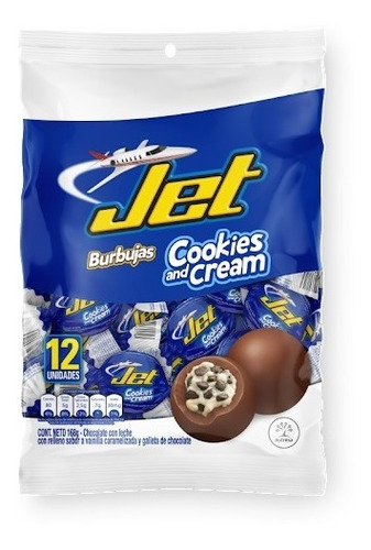 Chocolate Jet Burbuja Cookies & Cream - Bolsa X 12 Und