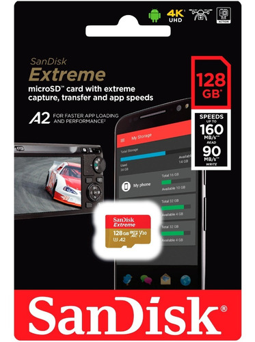 Memoria Micro Sd 128gb Sandisk Extreme U3 V30 A2 4k 160mb/s