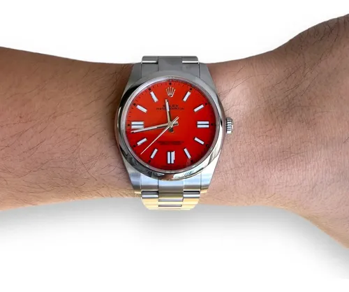 Rolex Oyster Perpetual 41 , Vermelho Coral , 2022 & Completo