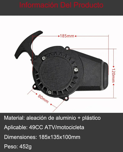 Para Piola Jalon Arrancador Aluminio Pocket Atv Cross 49 Cc