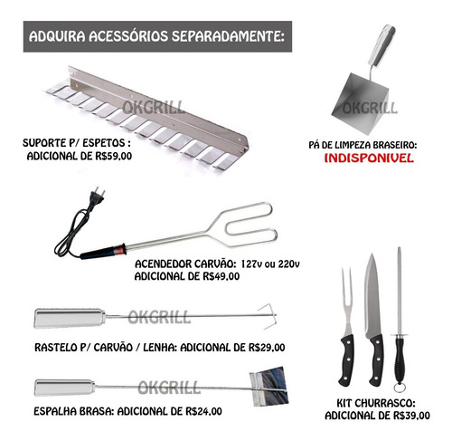 Gira Grill Churrasqueira Inox 4 Espetos + 3 Grelhas + Brinde