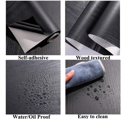 Imagen 4 de 4 de Arthome Papel Tapiz Madera Negra Vinil Adhesivo 43.5x610cm