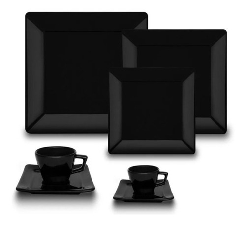 Set Vajilla Completa Cuadrada Porcelana Negro Oxford X42 Pz