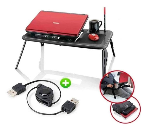 Mini Mesa Articulada Dobravel P/ Notebook Com Cooler Tomate