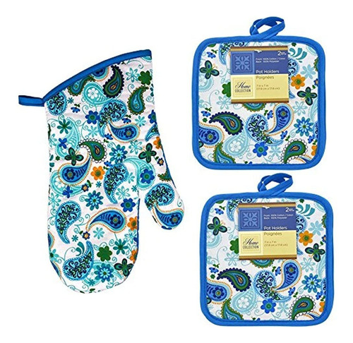 Cute Blue Paisley Oven Mitt Y Pot Holders Resistente Al Calo