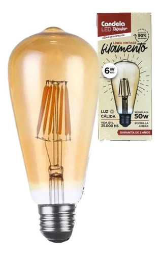 Lampara Led Filamento Tubular Vintage 6w Luz Cálida X20 Unid