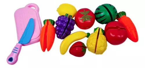 Kit Frutas de Brinquedo Comidinha Infantil Faca Tábua 27 Pçs