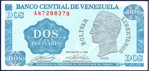 Billete 2 Bolívares Aw7 Oct 05 1989 Simón Bolívar Tinoquito