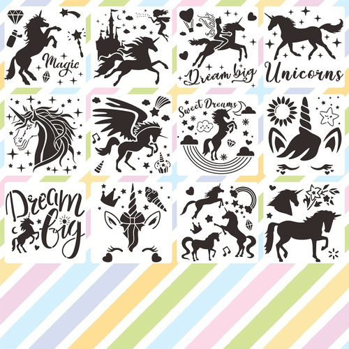 12 Plantillas De Unicornio Para Pintura De Plástico, P...