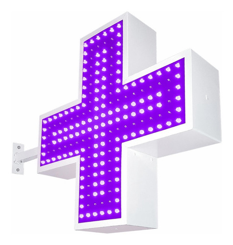 Cartel Cruz Led Veterinaria Violeta, 60x60 Cm, Multi-efectos