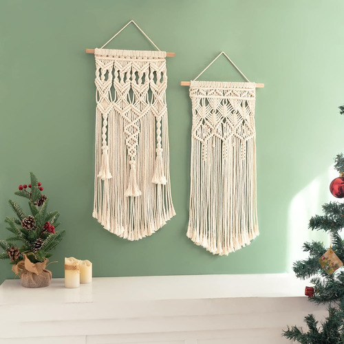 2 Piezas De Macramé Tejido Colgar Pared Boho Home Chic...