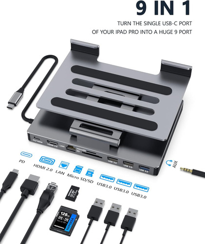 9 En1 Hub Usb3.0 Docking Station Hdmi 4k Soporte Para Tablet