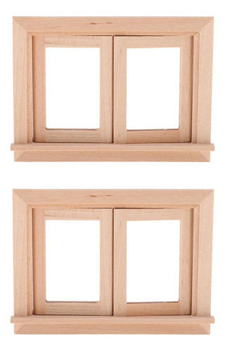 2 Piezas 1:12 Dollhouse Mini 2 Pane Conjunto De Ventana Sin