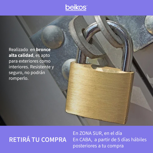 Candado Dorado 75mm Para Cofres Locker Valijas 3 Llaves Dorado