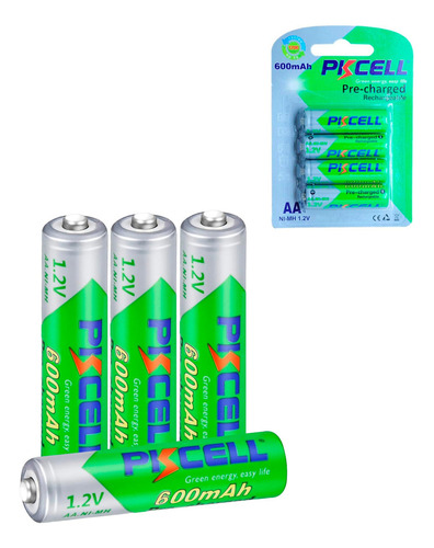 4 Baterías Recargables Aa 600mah Pila Precargada Pkcell Nimh Tecneu