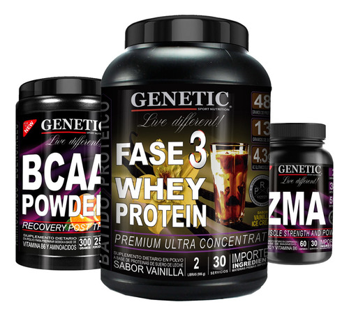 Anabol 3 Crecimiento Inmediato Proteína + Bcaa + Zma Genetic Sabor Vainilla