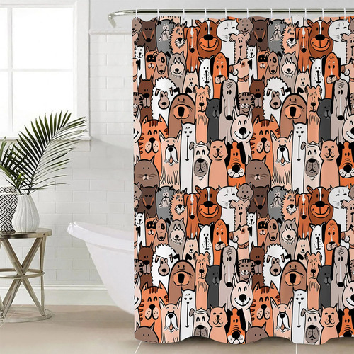 Conjunto De Cortina De Chuveiro Com Desenho De Gato E