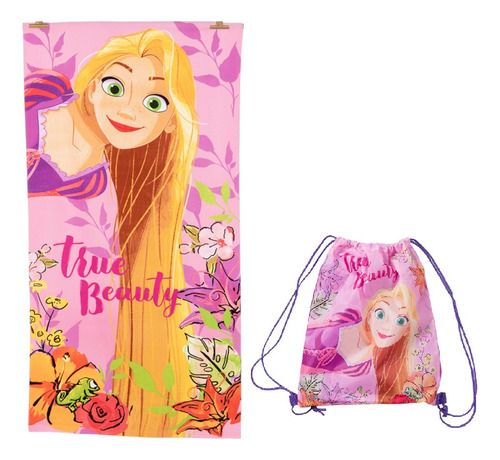 Toalla Playa Rapunzel Princesa 70x140cm + Morral Cordel