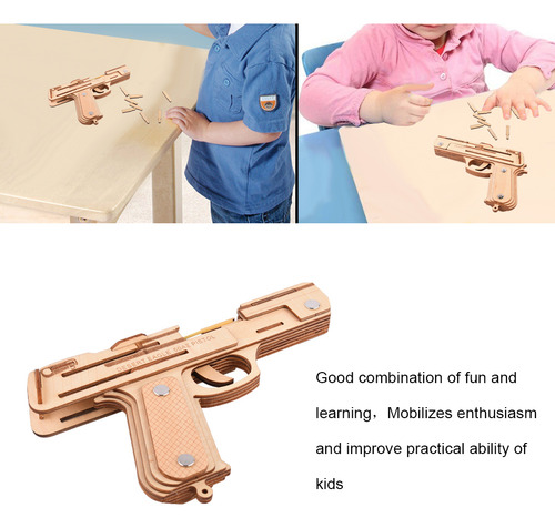 Rompecabezas De Madera 3d Con Banda Elástica, Pistola, Jugue