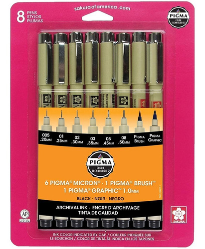 Sakura Pigma Micron Juego D Pluma De Tinta Negra 8 Und Black