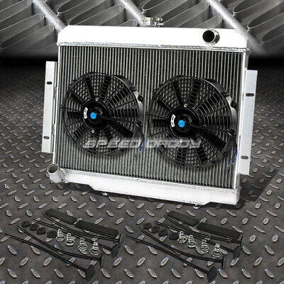 3-row Aluminum Radiator+2x 9  Fan Black For 72-86 Jeep C Oad