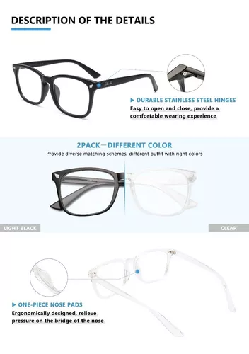 Gafas de bloqueo de luz azul para mujeres y hombres, gafas de moda para  pantalla de ordenador, juegos, TV, teléfonos, gafas antifatiga ocular y  reflejos UV, paquete de 3