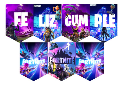 Combo Globos Fortnite Bolsitax15 Banderin Stickers Número Plateado Número 7