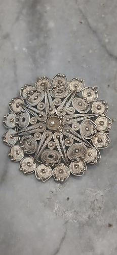 Dije, Colgante, Broche Prendedor De Plata Filigrana S/traba Plateado (Usado)