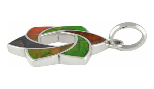Dije Ammolita Multicolor En Plata Con Estrella De 6 Puntas Color Rojo