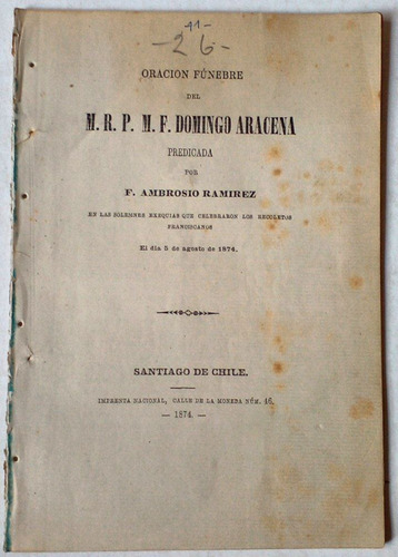 Domingo Aracena Oracion Fúnebre 1874
