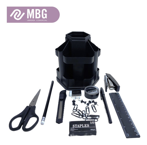 Imagen 4 de 7 de Organizador De Escritorio Ezco 8838 12 Piezas Base Rotable
