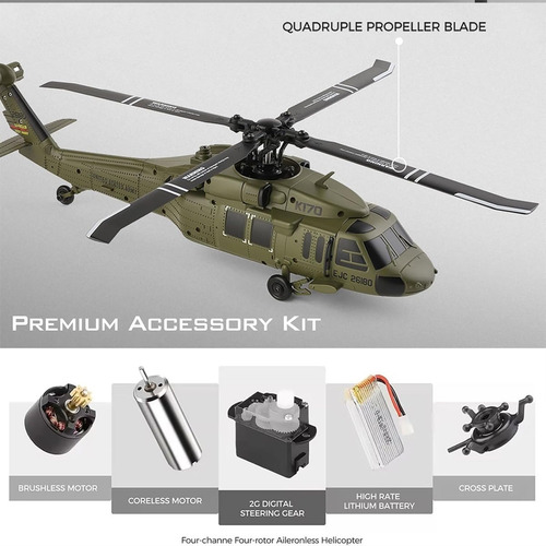 Helicóptero Rc K170 2.4g 4ch Con Giroscopio 6 Ejes - Uh-60l