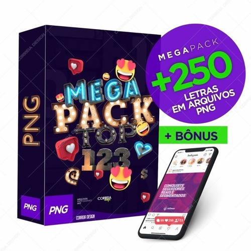 Super Pack Fontes 3d Png Social Media Alfabeto + Bônus