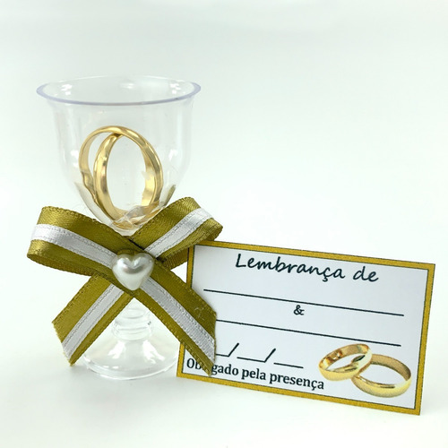 Lembrancinha Casamento Tacinha Alianças Dourado C/ 150 Unid