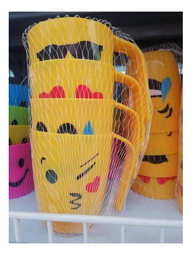 12 Tazas Emoji Café De Plástico 350ml Caritas Emoticon 10cm Amarillo Emojis