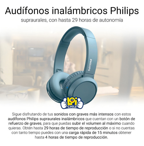 Audífonos Inalámbricos Philips Over Ear Recargable Azul Colo