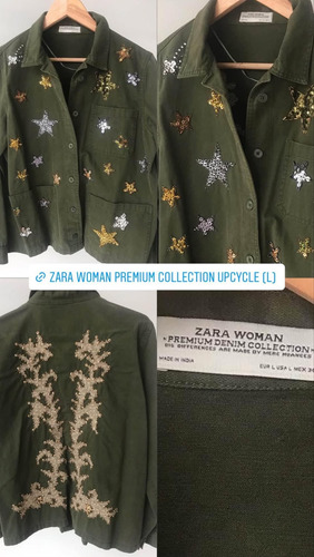 Parka Zara Woman Premium Denim Collection Reworked Bordada (Usado)