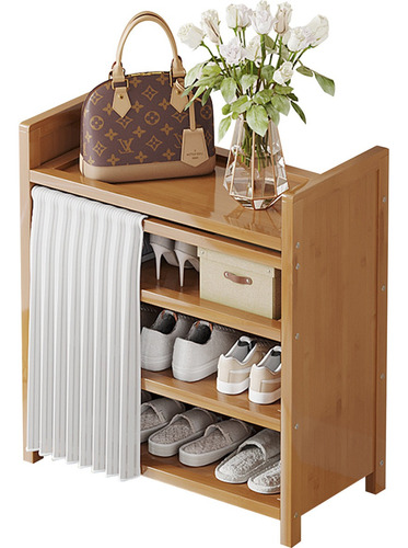Zapatera Moderna Madera 4capas Entrada Con Cortina 50cm Marrón